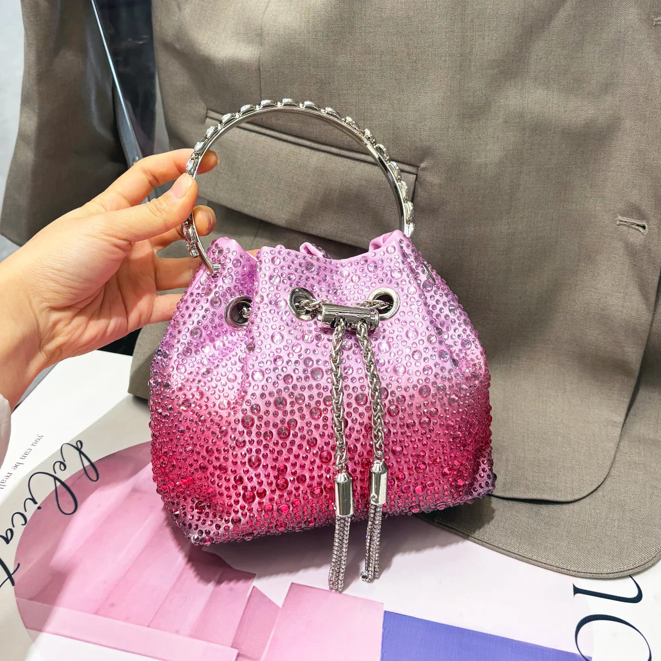 Handle Rhinestones Evening clutch Bag Purses and handbag luxury Designer shoulder bag Shiny Crystal Clutch purse bucket bag