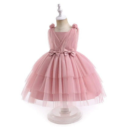 Summer Bow Bridemaid Party Girls Dresses Elegant Tulle Birthday Wedding Princess Dress for Girl New Years Prom Christmas Costume