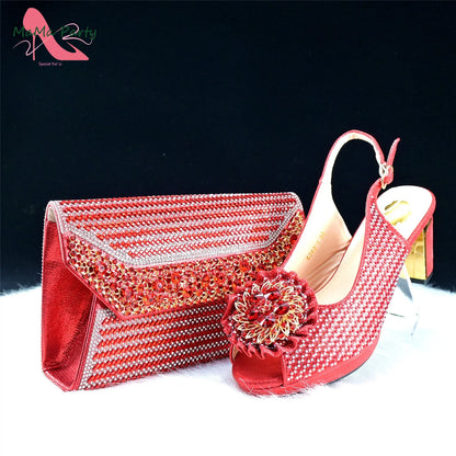 Italian Women Shoes Matching Bag Set in Green Color 7 CM Comfortable Heels with Plaform Elegant Peep Toe Sandals