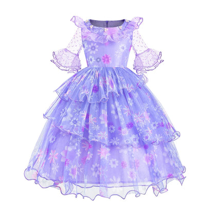 Encanto Isabela Costume Dress For Kids Girl Flare Sleeve Princess Dress Fiower Gown Halloween Christmas Birthday Party Outfits