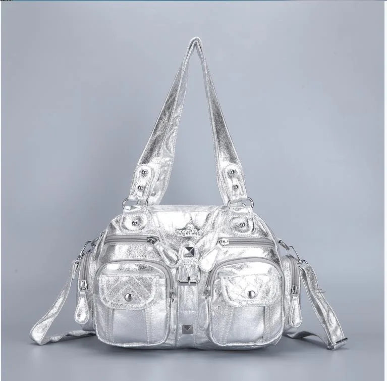 Women Small Handbags Satchel Top-handle Handbag PU Shoulder Bag 8”x11” Dumpling Pack Multi-pockets Shoulder Bag