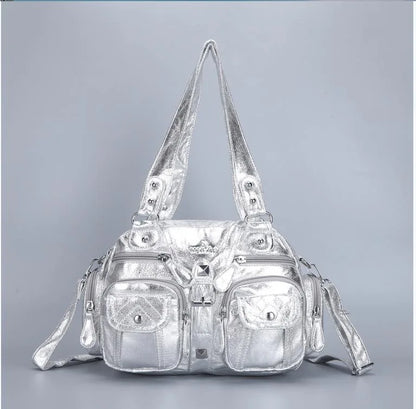 Women Small Handbags Satchel Top-handle Handbag PU Shoulder Bag 8”x11” Dumpling Pack Multi-pockets Shoulder Bag