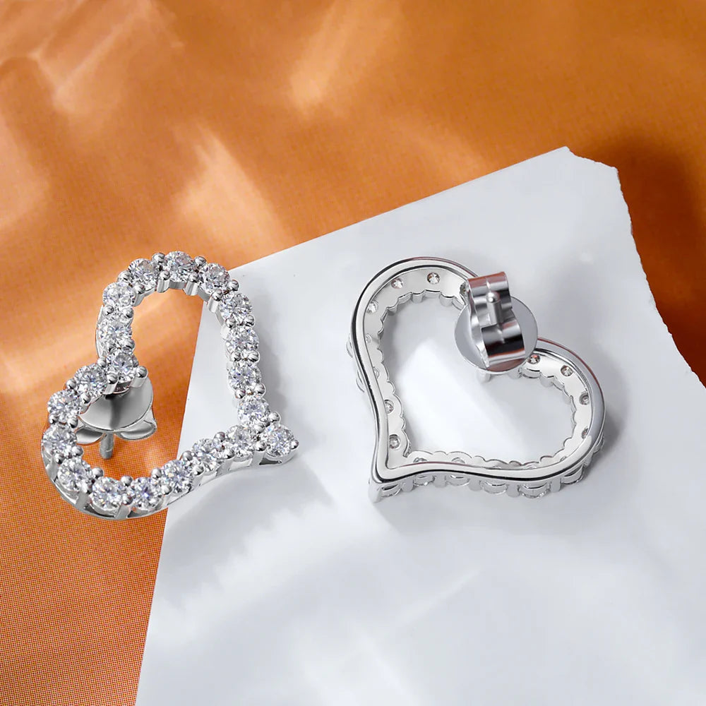 2mm Heart Full Moissanite Diamond Stud Earrings for Women 925 Sterling Silver Plated 18k Gold White Ear Studs Fine Jewelry