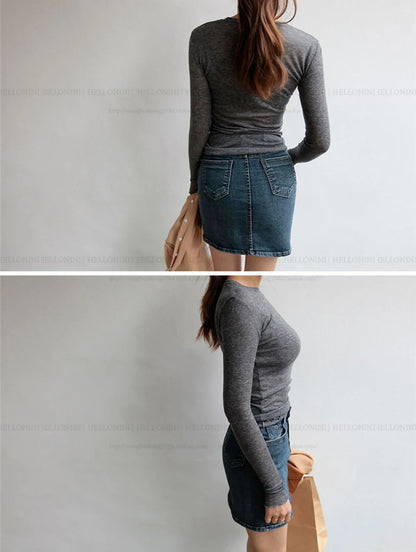 Plain T Shirt Women Cotton Elastic Basic T-shirts Female Casual Tops Long Sleeve Sexy Thin T-shirt see through