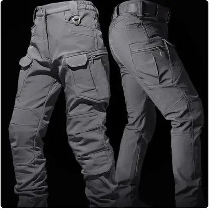 Mens Thicken Tactical Set Windproof Waterproof Outdoor Suit Soft Shell Multi-Pocket Hooded Jackets+Fleece Work Pants 2-piece