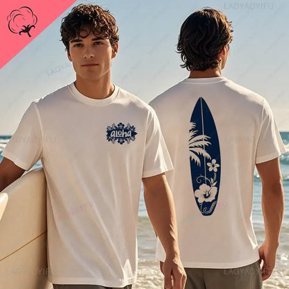 Hawaiian Traditions North Shore Hawaii Surfing Men Women White High Qulaty Cotton T-shirt Comfortable Beach-style Surf Tee Tops