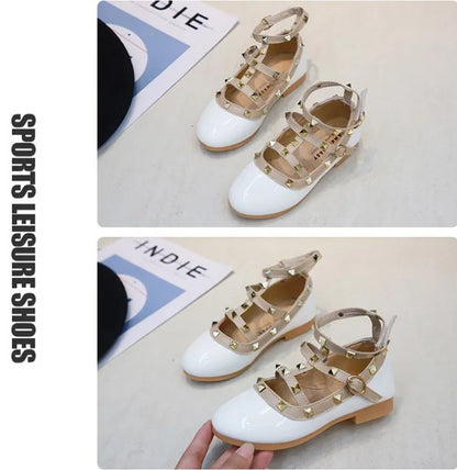 Girls Shoes Spring Children Shoes Girl Rivets Princess Autumn Toddler Girls Kids Flat Shoes T-Tied Style Girls Summer Sandals