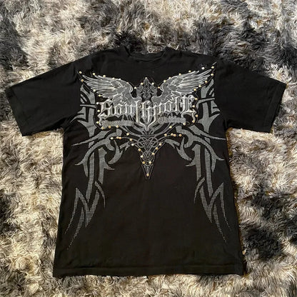 Classic Y2K Gothic Style T-shirt Print Oversized T Shirt High Street Shirts Gothic Round Neck Cotton Tops New Mens Women T Shirt