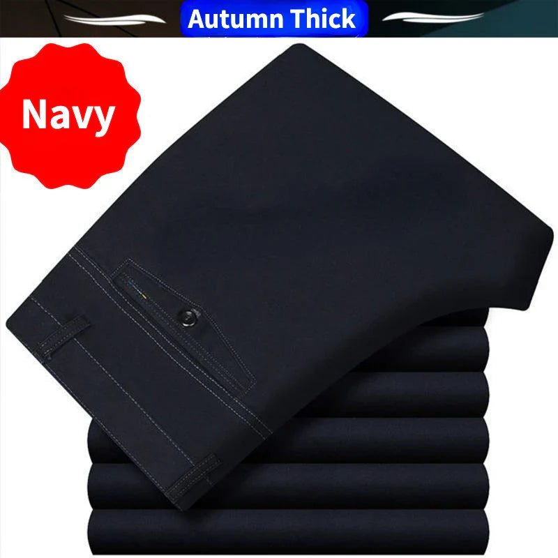 Men's Summer Thin Casual Suit Pants Autumn Thick 100% Cotton Classic Business Fashion Stretch Trousers Male Brand Clothes