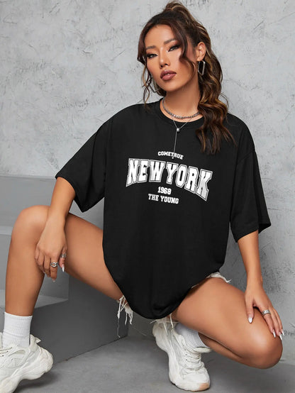 Quando 1968 A Nova Iorque É Jovem Camisetas Femininas De Algodão Oversize Camisetas Diárias Criatividade Roupa Casual Individual De Rua