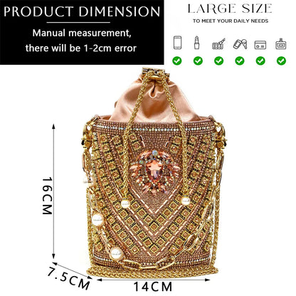 Girly Style Pointed Toe Wedding Shoes and Bag Full Diamond Decoration Metal Closure Bag Italian Design 2024