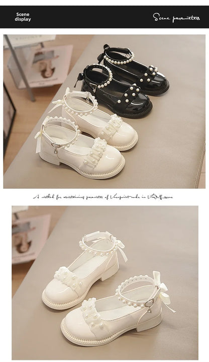 Girl's Mary Janes Organza Beautiful Sweet Children Princess Shoes Three Colors Cover Toe Ankle Strap 26-36 Kids Autumn Shoes