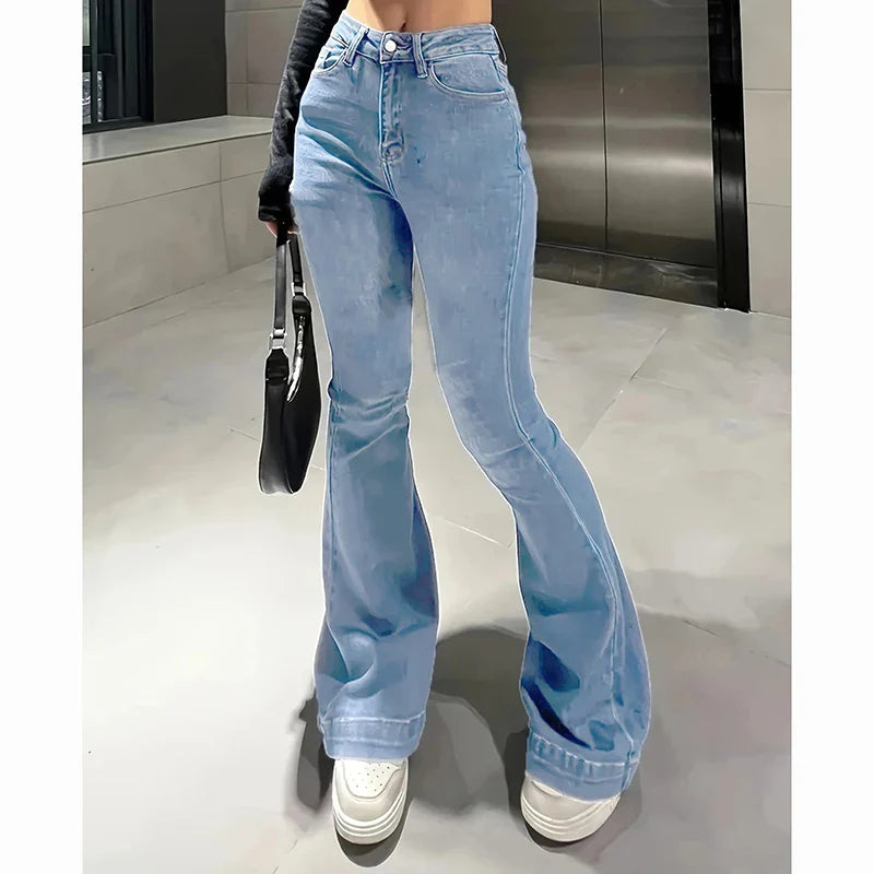 High Waist Stretchy Flared Jeans Slim Fit Bell Bottoms Trousers