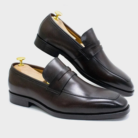 Men's Genuine Leather Penny Loafers Italian Design Luxury Classic Wedding Formal Office Business Dress Shoes