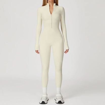 VITALINOVO Women Fleece Lined Workout Jumpsuits Long Sleeve Zip Up Yoga Romper Winter Warm Thermal One Piece Bodycon Bottom Pant