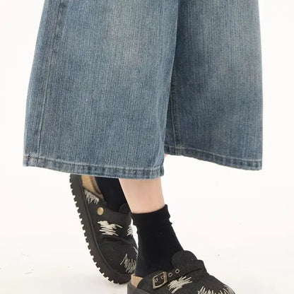 Retro Back Flap Pocket Pants Plaid Splicing Denim Shorts for Women