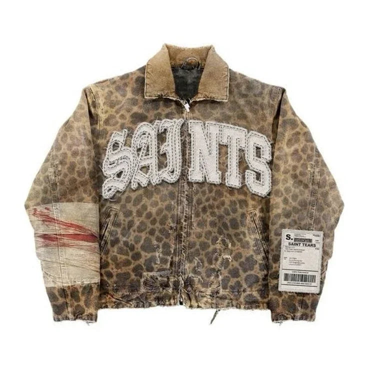 Retro Camouflage Leaf Jacket Y2K Coats Mens Womens Harajuku Hip Hop Letter Embroidery Patchwork Oversized Jacket Casual Clothes