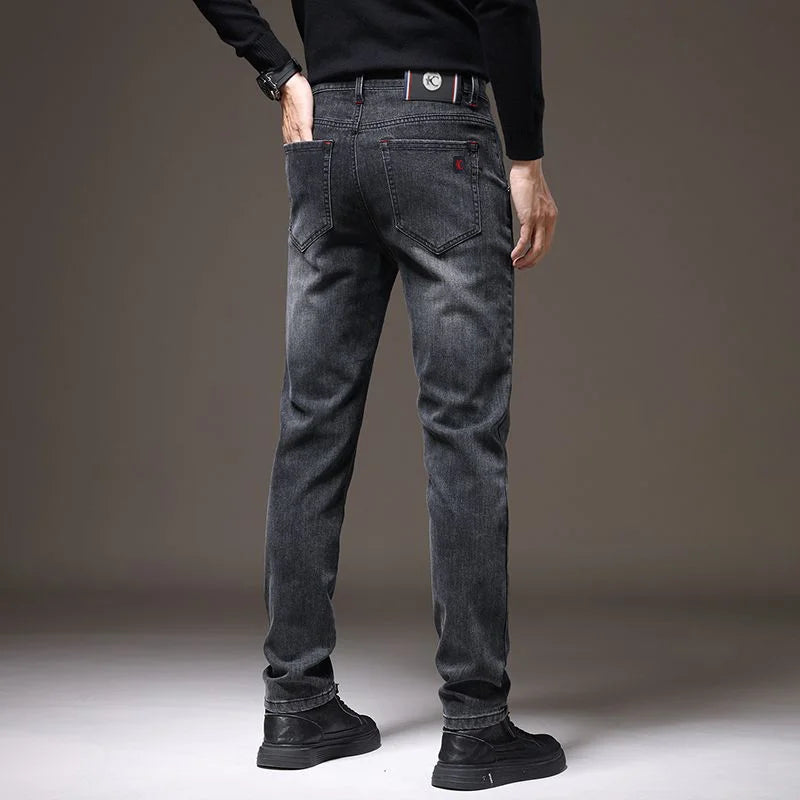 Men's New Stylish Embroidered Back Pocket Slim Fit Stretchy Jeans European Style Versatile Long Trousers