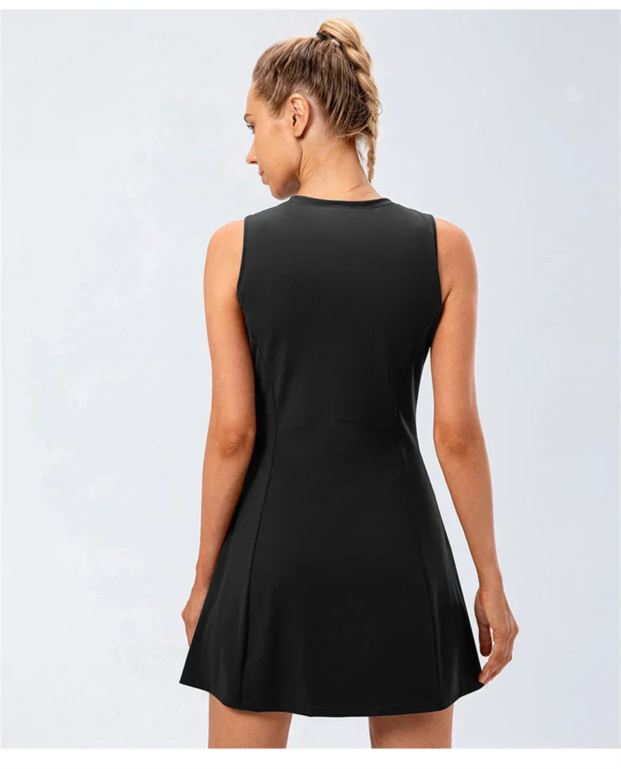 Tennis Dress Women With Separate Shorts Sleeveless Golf Sport Skirts Set with Pockets Training Running Fitness Female Badminton