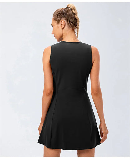 Tennis Dress Women With Separate Shorts Sleeveless Golf Sport Skirts Set with Pockets Training Running Fitness Female Badminton