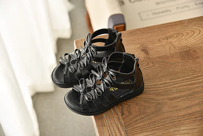 Gladiator Children Sandals for Girls 2025 Breathable Summer Girl Roman Shoes Boots Black Pink Beige Party Student Sandal I06095