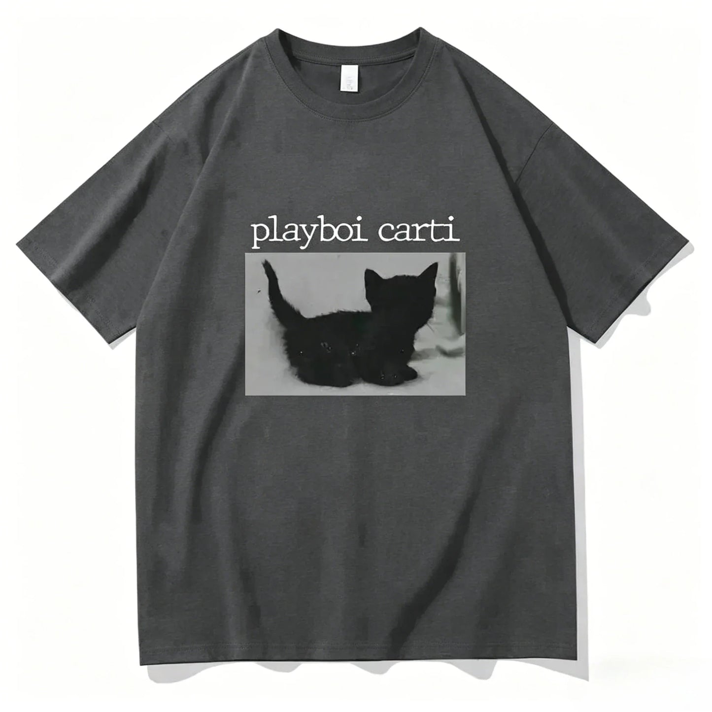 Summer Playboi Carti Hip-Hop T Shirt Cute Cat Harajuku Print Tee Regular Men's Clothing Tops Quality Rapper 2026 New T Shirt