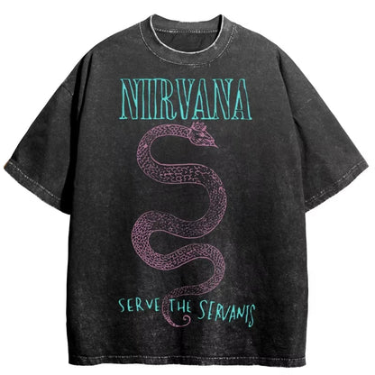 Nirvana rock band men's Retro cotton Washed Tee In Utero album man Women's oversized Y2K distress Tshirt Casual Loose streetwear