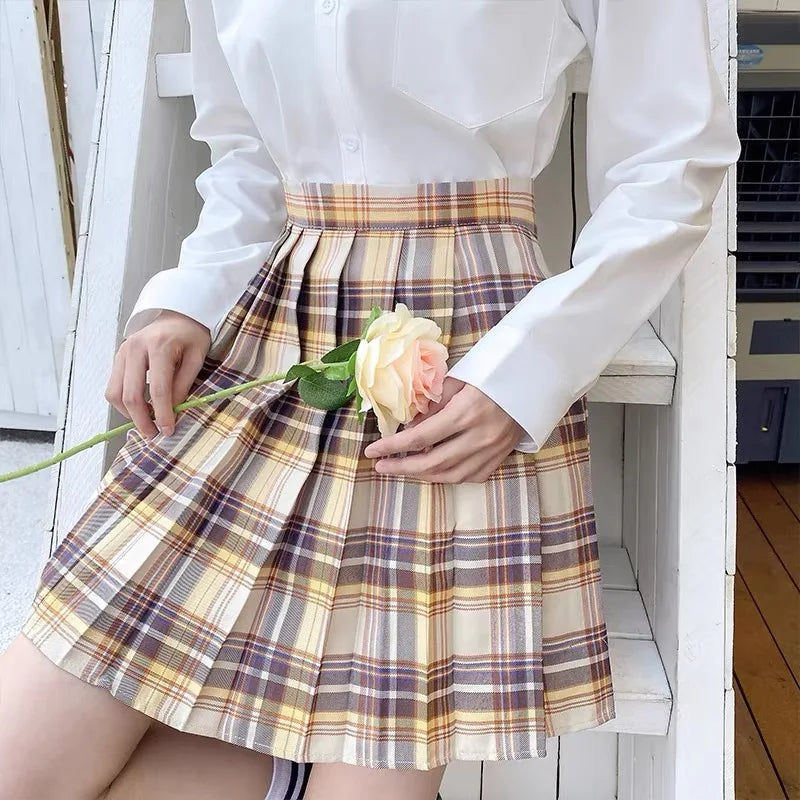 Plaid Women Pleated Skirt Bow Knot Summer High Waist Preppy Girls Dance Mini Skirt Cute A Line Harajuku Sexy Japan Faldas