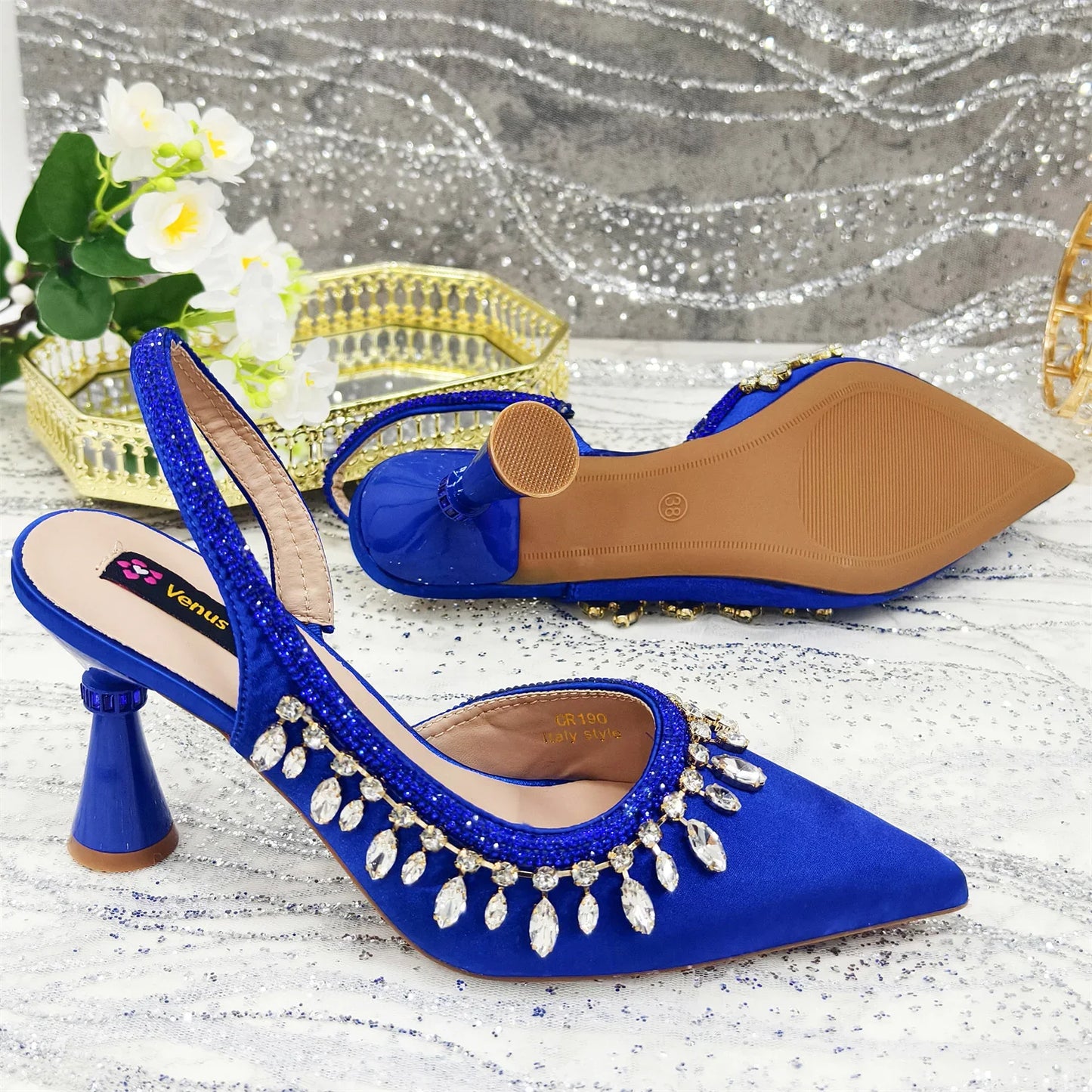 Pointed-Toe High Women Heels Shoes and Bags for Women Rhinestone Evening Party Elegant Luxury Handbag