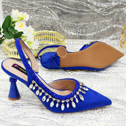 Pointed-Toe High Women Heels Shoes and Bags for Women Rhinestone Evening Party Elegant Luxury Handbag