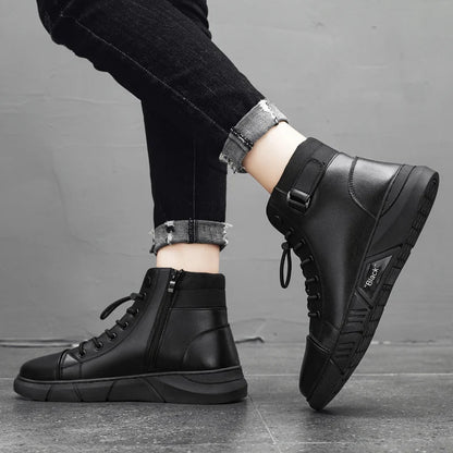 Black Leather Men Ankle Boots Winter Outdoor Casual Shoes No-slip High Top Male Work Shoes High Quanlity Light Man Chelsea Boots