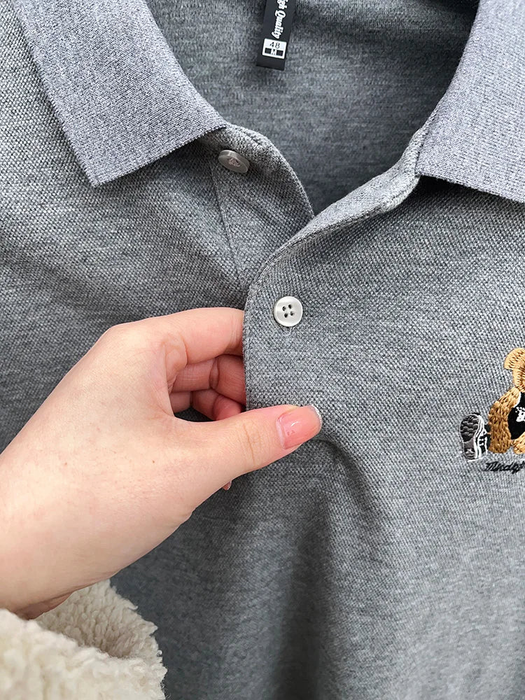 100% Cotton Luxury Quality Men's Polo Shirt Autumn Bear Exquisite Embroidery Long Sleeve T-shirt Trend Fashion Golf Menswear Top