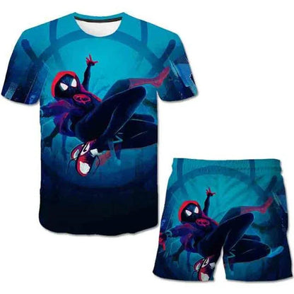 Kids Summer Tshirt Set Boys Spider-Man Trendy 2 Piece Hulk Iron Man Spiderman Outfit