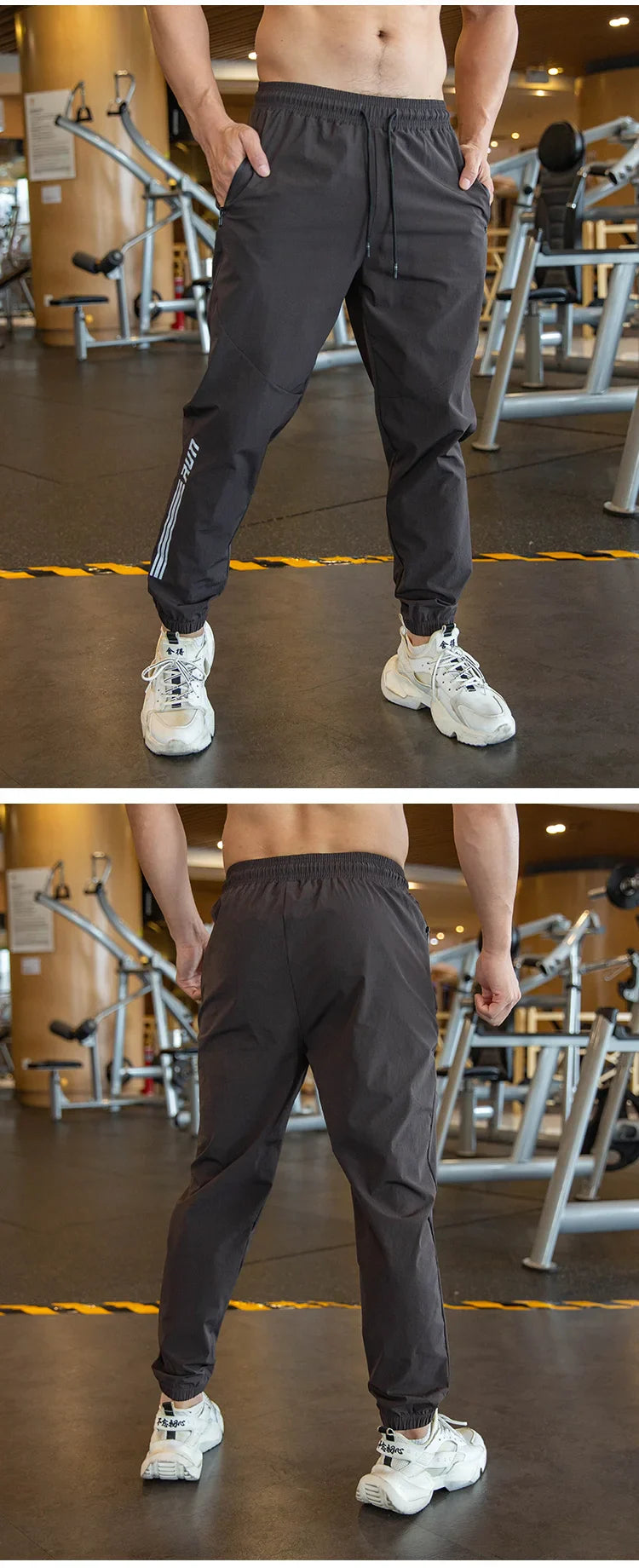Mens Gym Fitness Running Sweatpants Workout Athletic Long Pants Outdoor Training Sports Trousers Elastic Waist Zipper Pockets