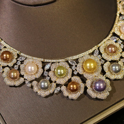 High Quality Zircon Pearls Jewelry sets Luxury Designer Flower Necklace Women Sparkling Dubai Bridal Party Costume Accessories