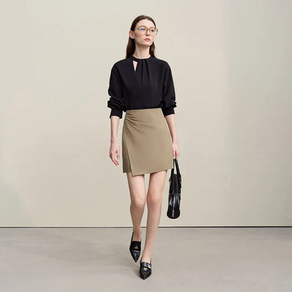 Mini Skirt 2026 Spring New Asymmetrical Pleated Short A-Line Skirt Commuter Solid Color Versatile Women's Clothing 12611004