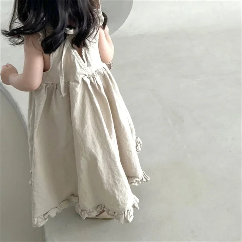 Korean Style New Summer Clothes for Baby Girl Dress Back V-neck Sleeveless Princess Dress Loose Doll Skirt Kids Clothes E1158
