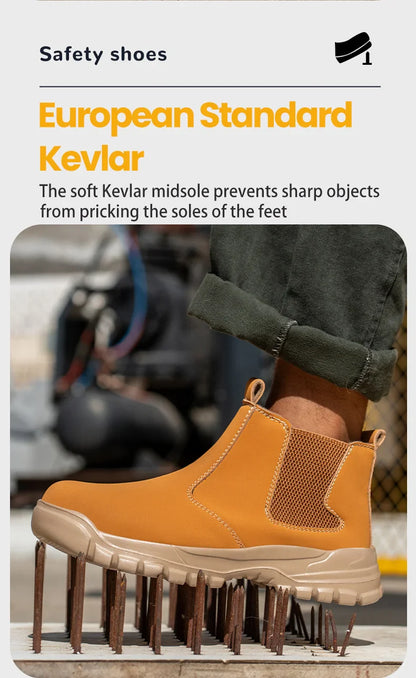 Ultralight Slip On Men Work Boots Safety Steel Toe Comfortable Shoes Kevlar Insoles Industrial Outside Waterproof Working Boots