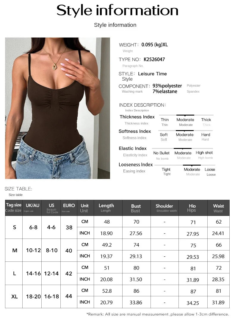 Sexy Spice Sling Strap Slim Vest Women's Clothing Solid Simple Basic Sexy Camisole Jumpsuit for Vacation