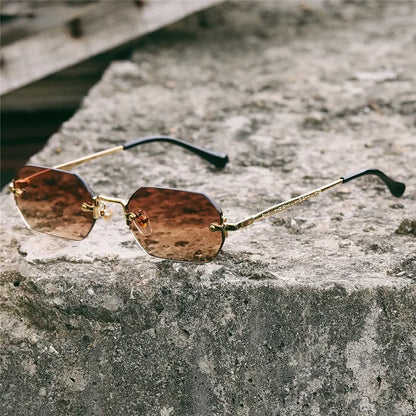 Rimless Rectangle Sunglasses – UV400 Gold Frame | Men & Women