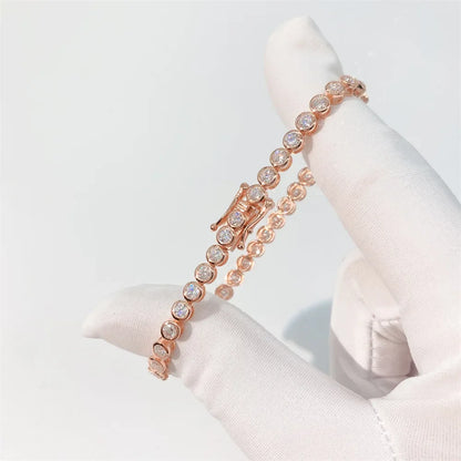Sparkling 2/3mm Full Moissanite Tennis Bracelet for Women Party S925 Silver Plated 18K Pass Diamond Test Bezel Bracelets