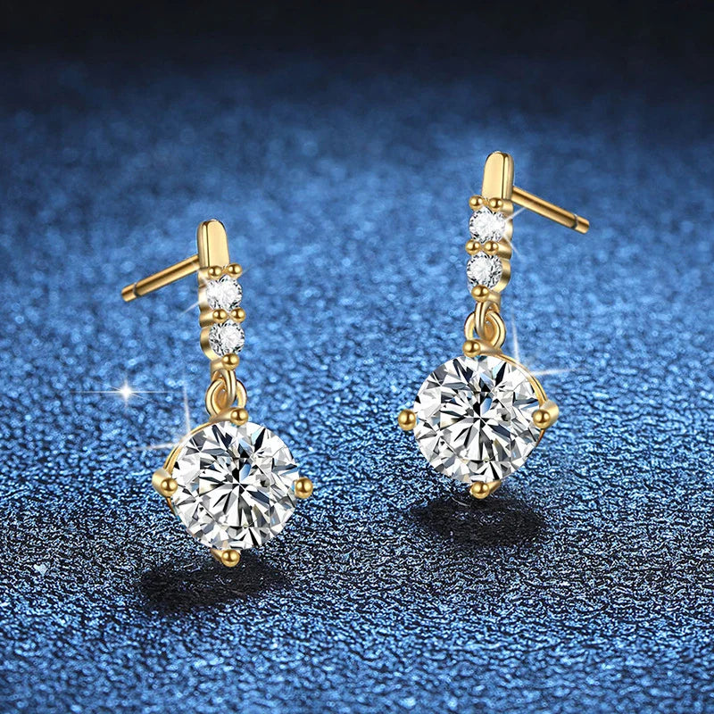 1ct Moissanite Drop Earrings S925 Sterling Silver with Gold Plated Hoop Earrings Wedding Party Jewelry With Certificate