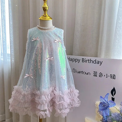 2-7 Years Girls Tulle Fairy Princess Dress Summer Sleeveless Butterfly Star Sequined Children Puffy Skirt Birthday Party Gift