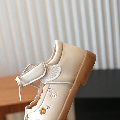 Spring Autumn Girls Soft Leather Shoes Embroidery Flower Princess Sweet Kids National Style Children Flat Mary Janes Dress Shoes