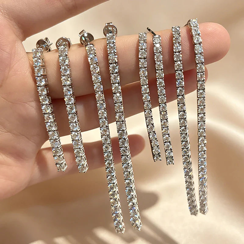 2.5mm 3mm D Color Moissanite Long Tassel Drop Earrings Women Ear Fine Jewelry All Lab Diamond S925 Silver Stud Earring Gift