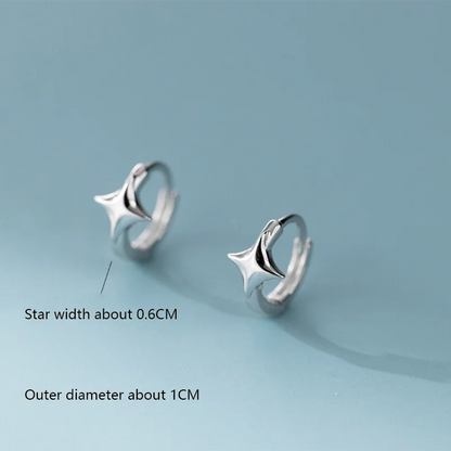 925 Sterling Silver Minimalist Glossy Star Huggies Hoop Earrings for Women Trendy Romantic Party Piercing Jewelry Gift