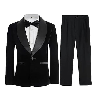 Boys Velvet Blazer Jacket Pants Bowtie 3PCS Photograph Suit Kids 1Year Birthday Dress Children Wedding Performance Evening Set