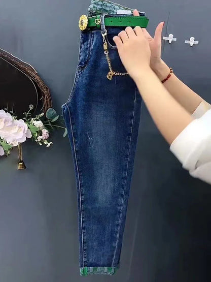 High Waist Straight Jeans Loose Fit Stretch Haren Denim Pants
