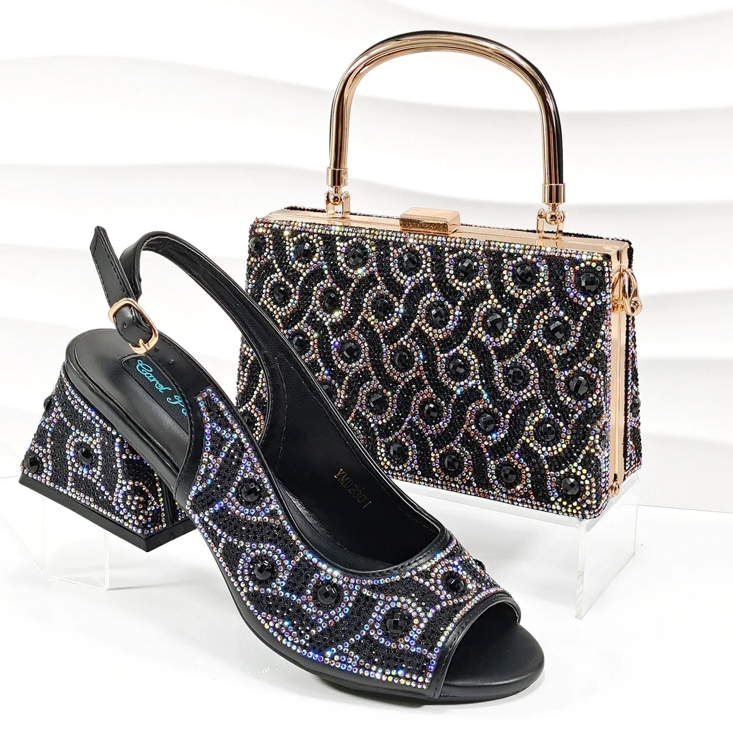 2026 Strass Design INS Mais Vendido Recém-chegados Sapatos e Bolsa Africanos na Cor Verde Salto Confortável Feminino de Bico Aberto