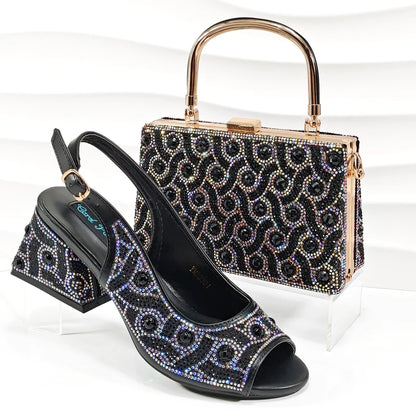 2026 Strass Design INS Mais Vendido Recém-chegados Sapatos e Bolsa Africanos na Cor Verde Salto Confortável Feminino de Bico Aberto